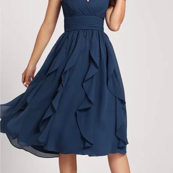 Elegant Navy Blue A-Line Dress - Picture 6 of 11